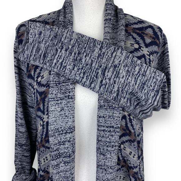 Umgee Sweater Womens Medium Navy Gray Print Waterfall Cardigan Open Front - Picture 3 of 13